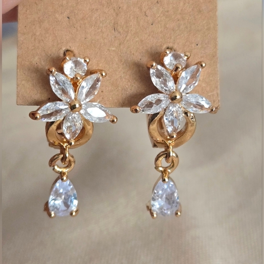 Gold Floral Crystal Drop Earrings